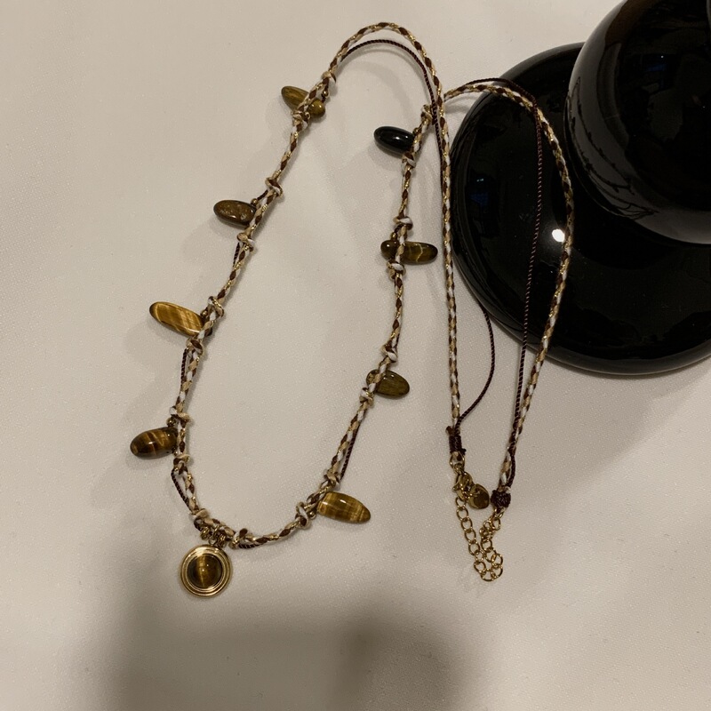 天然虎眼石串珠项链复古美拉德配饰轻奢小众设计感百搭吊坠锁骨链|undefined