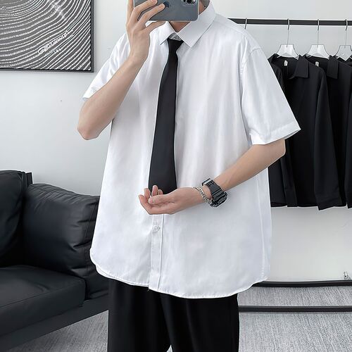 Pure Color Business Casual Long Sleeve Shirt for Men, Office Men, Plus Size Men's Shirt, Fat and Large Men's Clothing, Spring and Summer Short Sleeve
