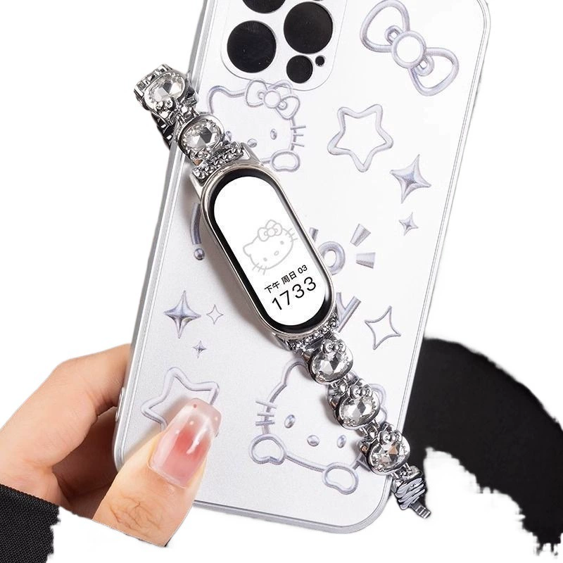 Подходящий ремешок для Katie Cat Flash Diamond Xiaomi Band 9NFC8 Metal New 9pro8 Strap Redmi 54 Huawei 98 наручный браслет