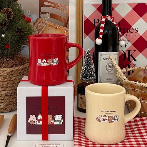 原创款新年圣诞马克杯卡通水杯牛奶早餐办公室咖啡杯情侣款礼盒装