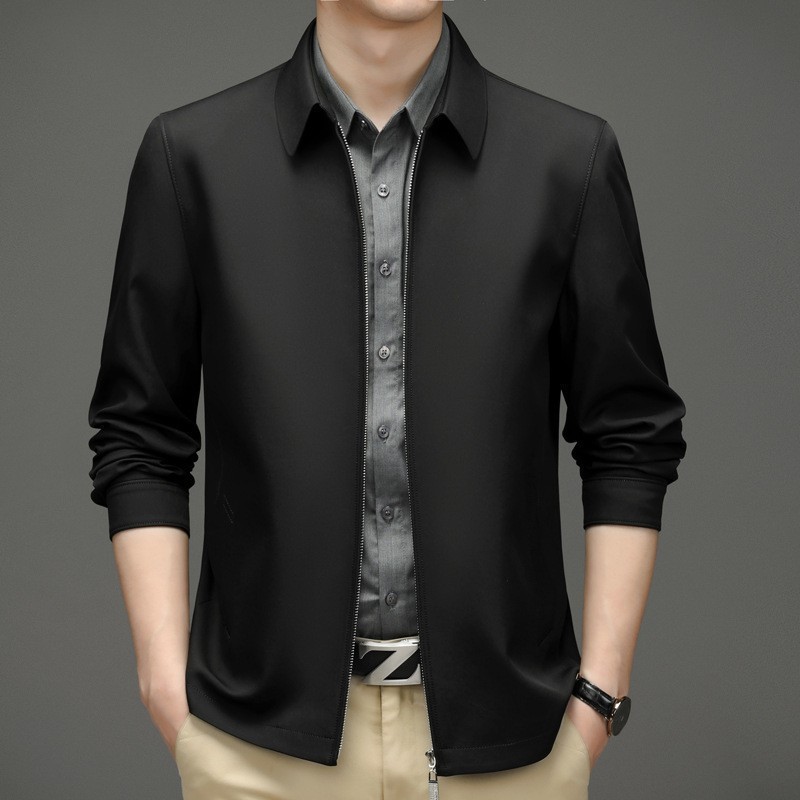 1 Giacca da uomo di mezza età di alta qualità, modello da papà, autunno 2025, nuova giacca casual da lavoro, tinta unita, con cerniera, da uomo_voghion.com