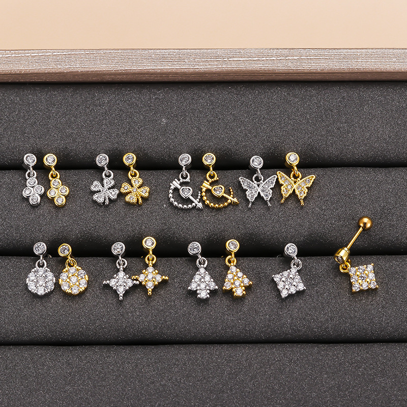 Fashion Butterfly Metal Plating Inlay Artificial Gemstones Ear Studs 1 Piece