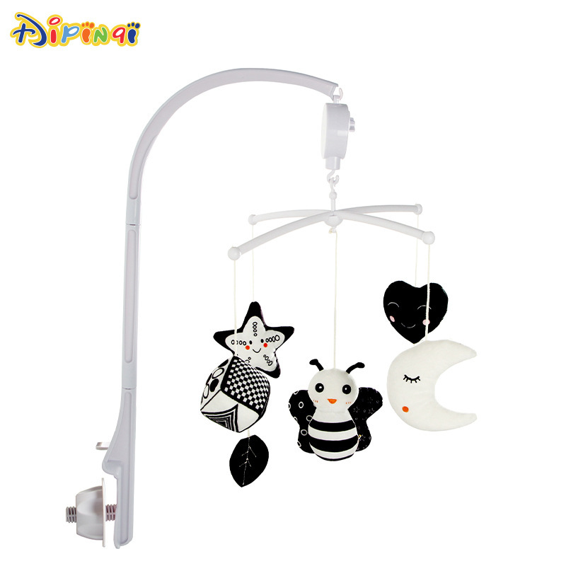 Nuevo bebé con soporte caja de música blanco y negro música cama campana animal bebé dormir Juguetes