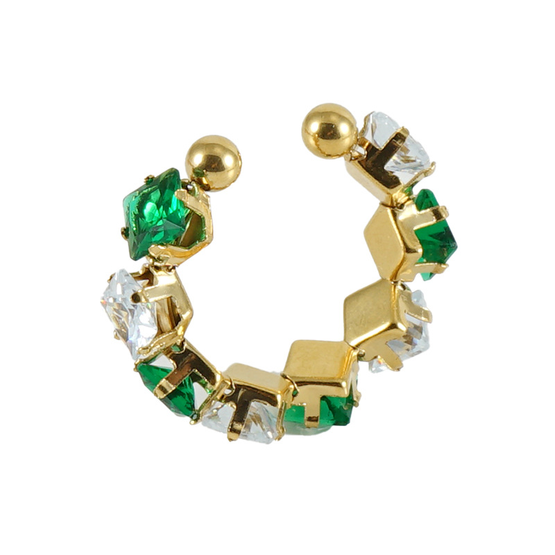 Anillo cuadrado de circón de moda europea y americana de acero inoxidable transfronterizo INS estilo diseño titanio acero 18K diamante-incrustado anillo abierto hembra