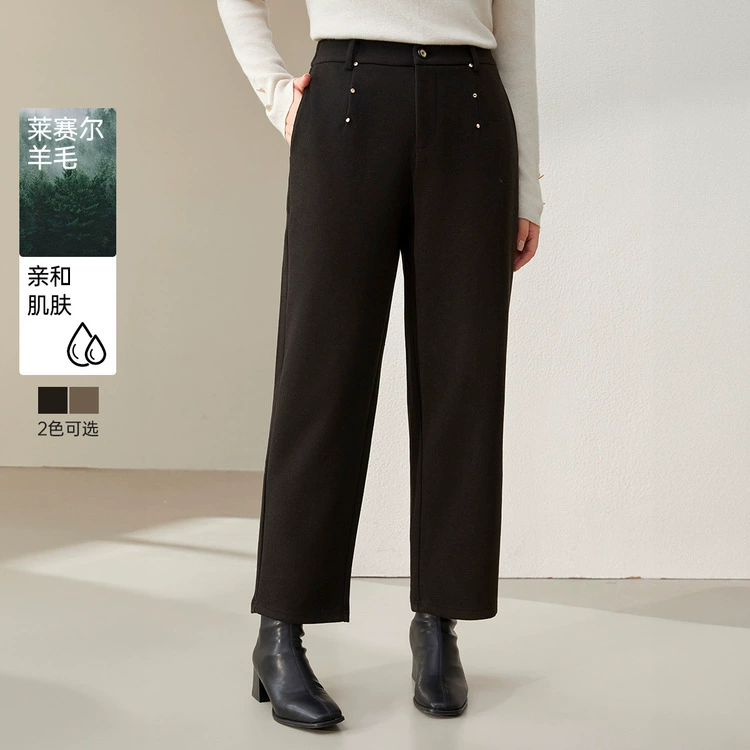 [Lycell овечьей шерсти утолщенные теплые шерстяные брюки клейкие рисовые брюки] Flee Show большой размер женский толстый мм зимний новый