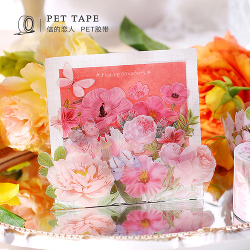 PET tape flowers cover the courtyard series retro literary and artistic flowers pull strip hand account decoration collage material 