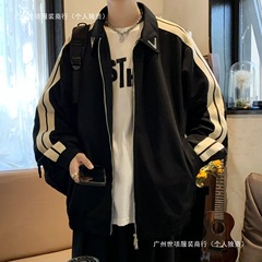 ジャケットメンズハイストリートイン香港スタイルウェビングラペル学生ジャケット春と秋の国民トレンドルーズカジュアルトップ
