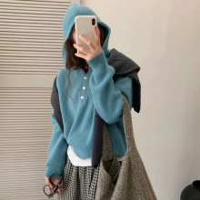 糖果色连帽套头毛衣女外穿休闲上衣2025秋冬慵懒风宽松内搭针织衫