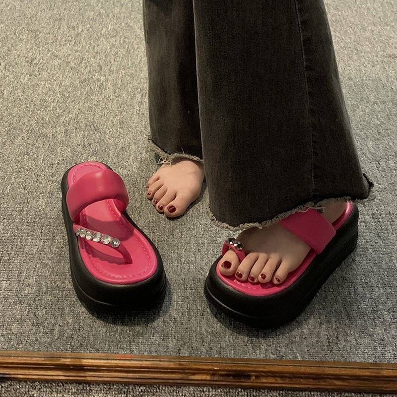 厚底涼鞋网红拖鞋女外穿2023年新款时尚洋气亮片小个子复古凉拖鞋