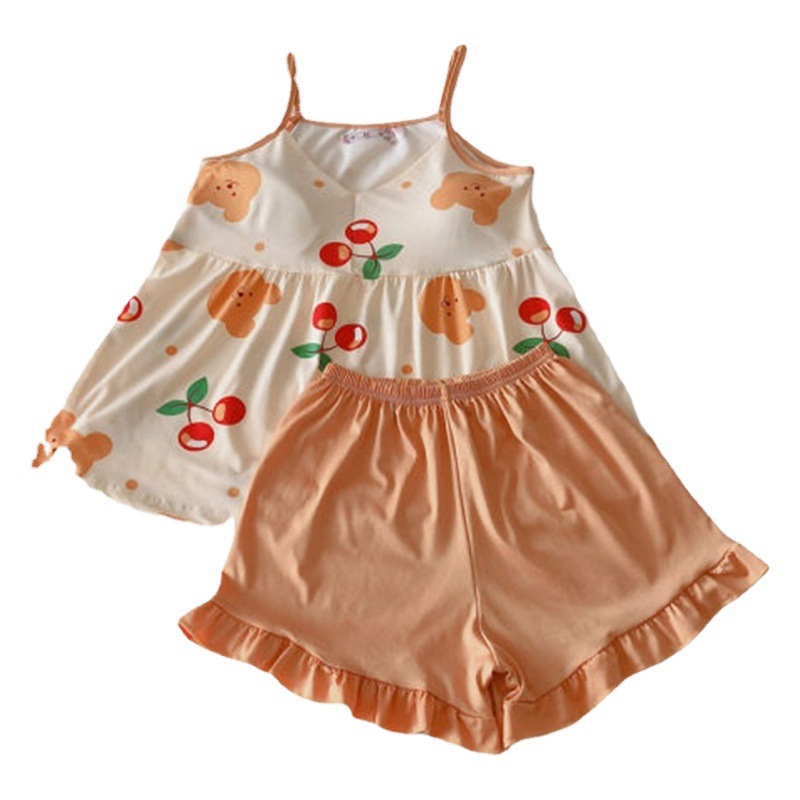 Pijama de dibujos animados con almohadilla en el pecho Honda de las mujeres Cherry Bear lindo desgaste para el hogar WeChat en línea transmisión en vivo entrega de una pieza para mujeres