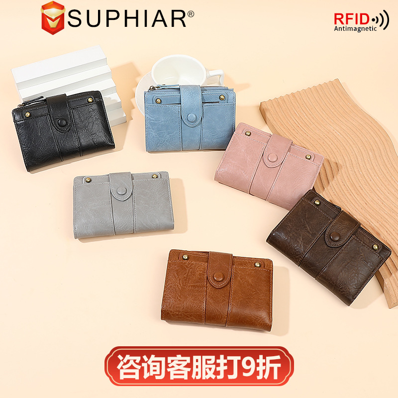 Nuevo RFID antimagnético bolso anti-robo cepillo medio y largo retro bolso de mano de piel de cera de aceite pu multifuncional bolso de mujer