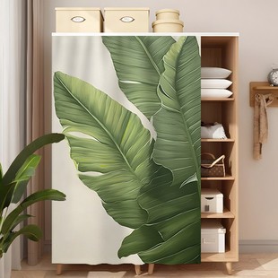 Nordic Green Simple Wardrobe Curtain, No-Drill Blocking Curtain, Magic Tape Curtain, Door Curtain, Dustproof Curtain to Block Debris