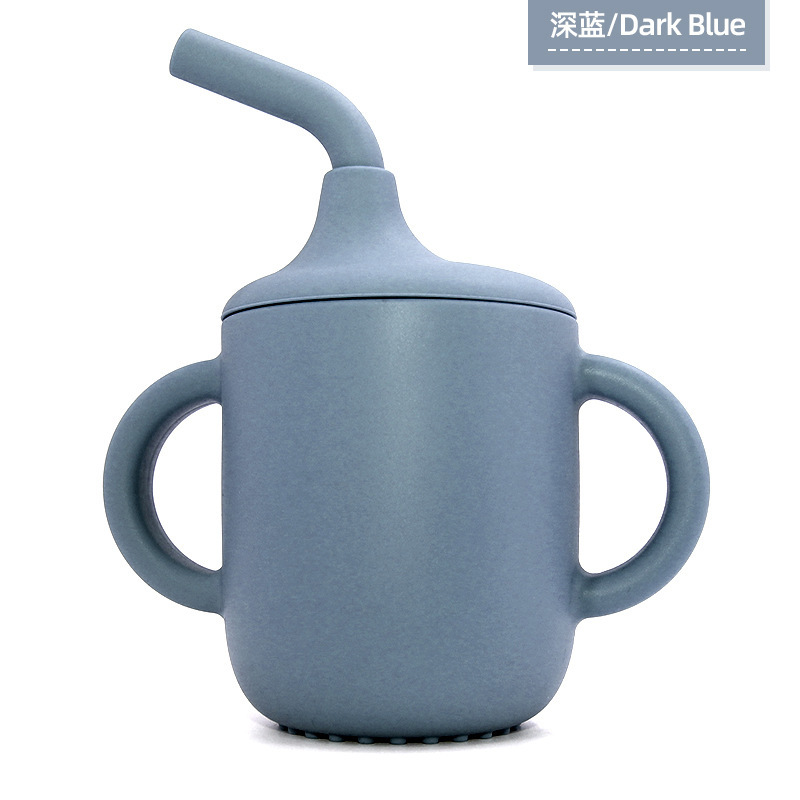 Taza de agua de silicona para niños, taza para aprender a beber, taza de agua con mango doble, taza de paja a prueba de caídas y fugas para bebés, taza de agua con dos orejas para beber directamente