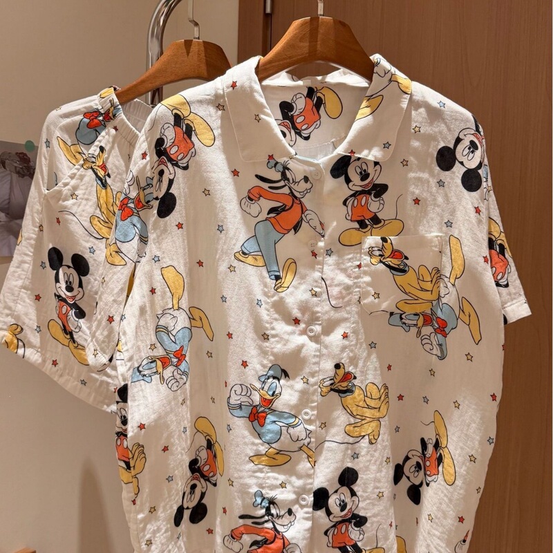 New Arrival~ Star Cartoon Mouse Cute A-Class Double-Layer Gauze Small Lapel Short-Sleeve Shorts Set Casual Loungewear New Arrival~ Star Cartoon Mouse Cute A-Class Double-Layer Gauze Small Lapel Short-Sleeve Shorts Set Casual Loungewear