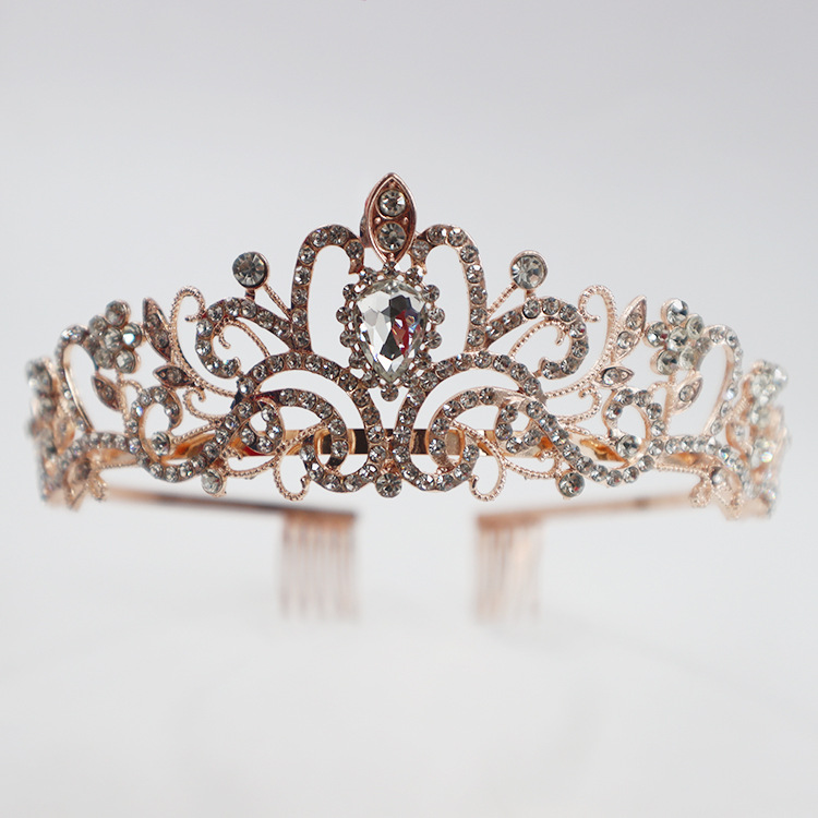 Tocados de Corona Europeos y Americanos, Accesorios para el Cabello de Novia de Aleación a la Moda, Diadema de Corona de Cristal para Fiesta, Lujosa