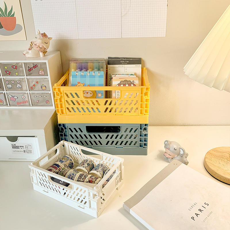 Foldable Storage Basket Desktop Snack and Miscellaneous Items Organizer Basket Manufacturer Wholesale Cross-Border Household Kitchen Plastic Folding Basket