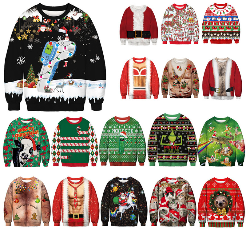 2023 new Christmas Monster Greentree green fur monster round neck sweater warm long sleeve sweater Foreign Trade men and women