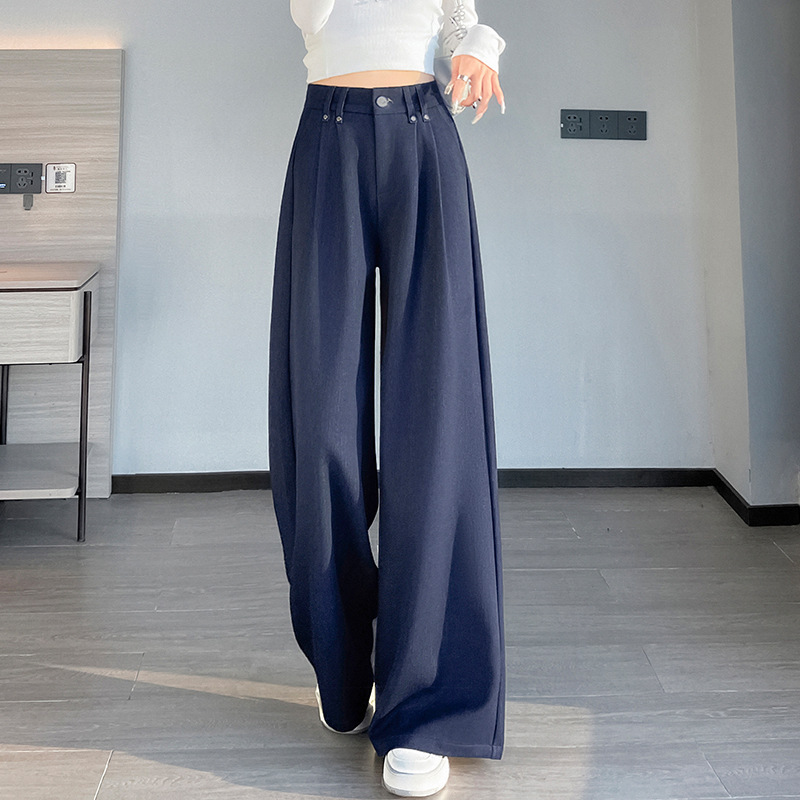 秋季新款高腰阔腿裤女2025宽松显瘦直筒仿牛仔垂感休闲拖地裤子|undefined