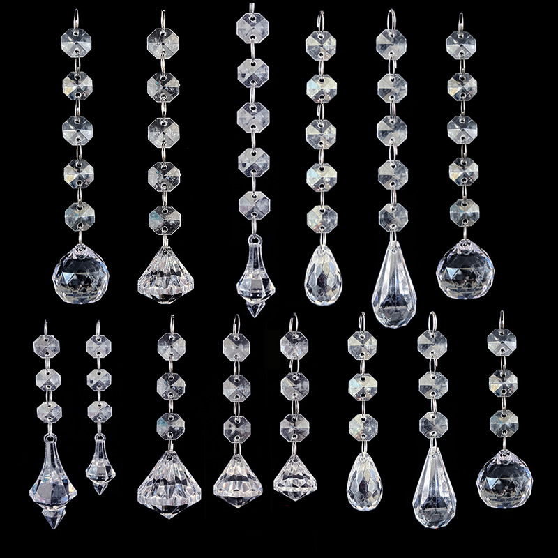 3-5颗亚克力八角珠婚庆道具水晶路引挂件水滴钻石吊坠diy灯饰配件