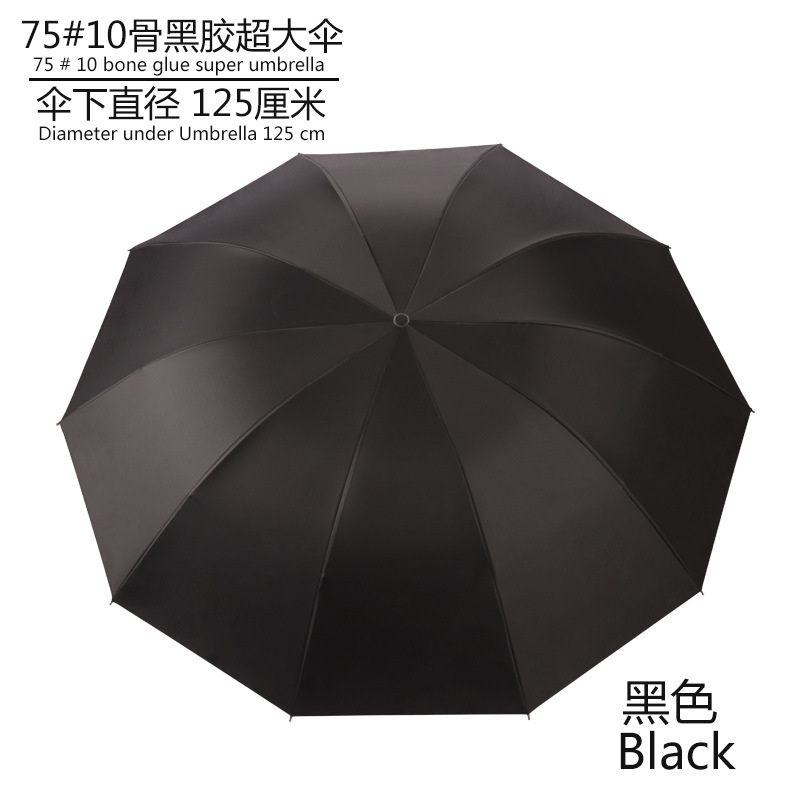 75号10骨黑胶伞 伞架 800 正面图 黑色