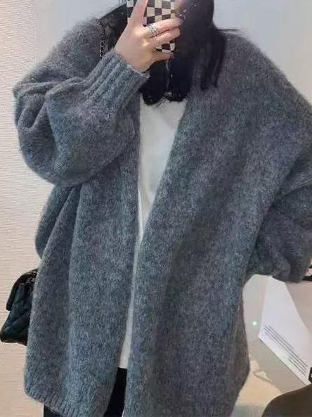 宽松慵懒风毛衣外套女秋季2025新款高级感中长款针织开衫|undefined