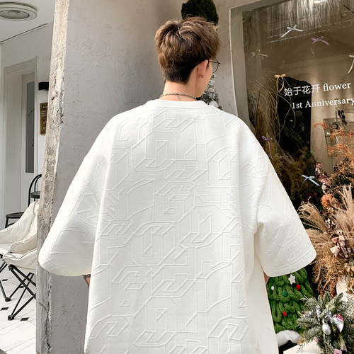 Men's Summer Trendy Semi-Sleeve Loose Casual High-End Brocade Letter T-Shirt