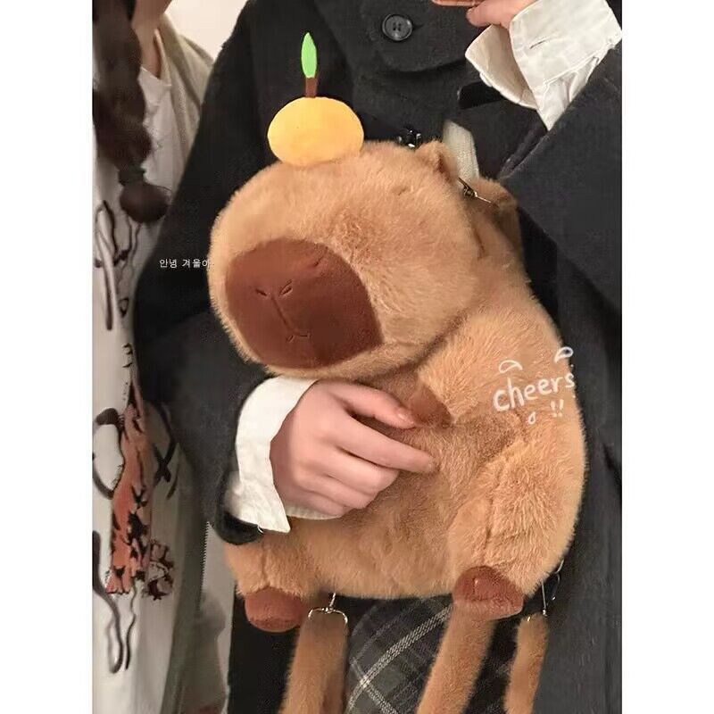 Cute Capybara Plush Crossbody Bag, Cartoon Adorable Water Rat Drawstring Bag