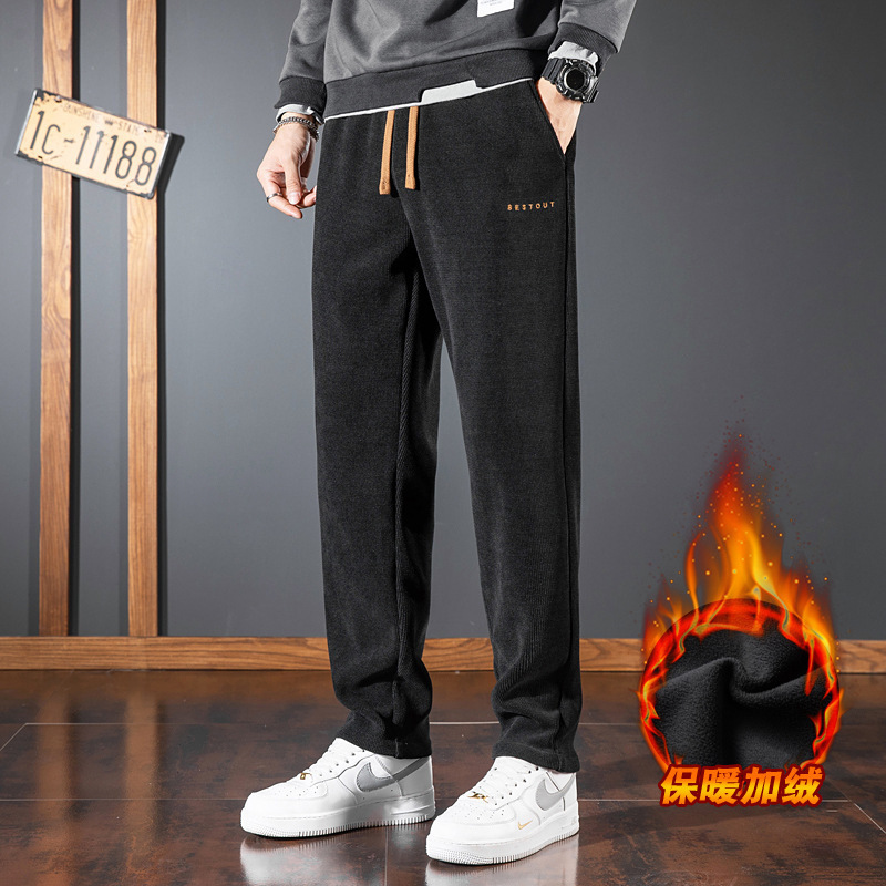 秋季新款潮牌时尚百搭时尚男士运动简约长裤子宽松直筒休闲卫裤|undefined