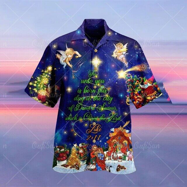 Cross-border e-commerce best selling European and American style summer 3D Christmas printed short sleeve Hawaiian shirt to map production