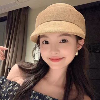 新款纯色针织鸭舌帽女夏秋户外出游防晒遮阳帽透气短檐马术帽礼帽