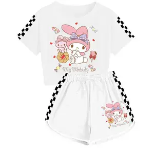 ชุดกีฬาขาสั้นพิมพ์ลาย สำหรับเด็กชายและเด็กหญิง แบรนด์ Amazon Sanrio melody ปี 2024 รหัส 3521