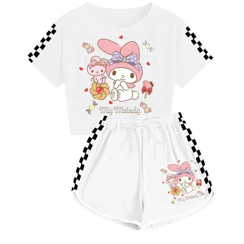 ชุดกีฬาขาสั้นพิมพ์ลาย สำหรับเด็กชายและเด็กหญิง แบรนด์ Amazon Sanrio melody ปี 2024 รหัส 3521