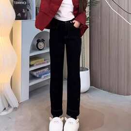 黑色直筒牛仔裤女2026春夏新款小个子高腰显瘦弹力九分窄版烟管裤