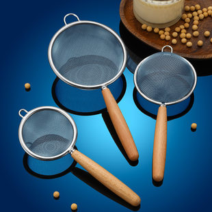 304 Stainless Steel Wood Howbar Twoil Treasury Furnishing Kitchen Soy Milk Sauce Filter Sieve Flour Sieve Baking Tools
