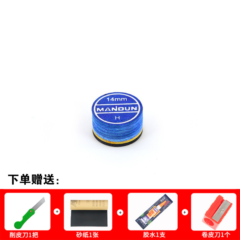The boxless blue ice leather head is 14mm and is a bit hard (comes with four too…
