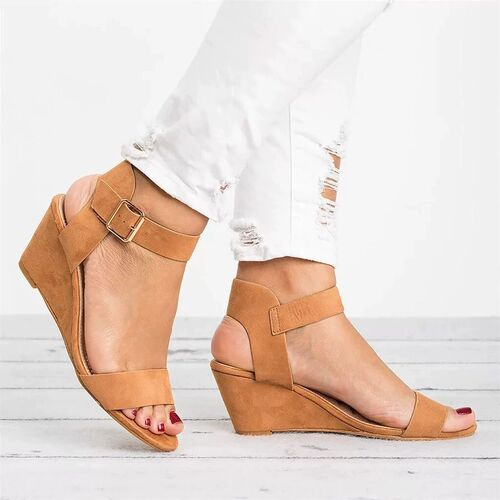 Women's Plus-size Fashionable Sandals, Solid Color, European and American Style, Fish-mouth Open-toe, Strap Design, Height-increasing Wedge Heels, Outwear, Size 43