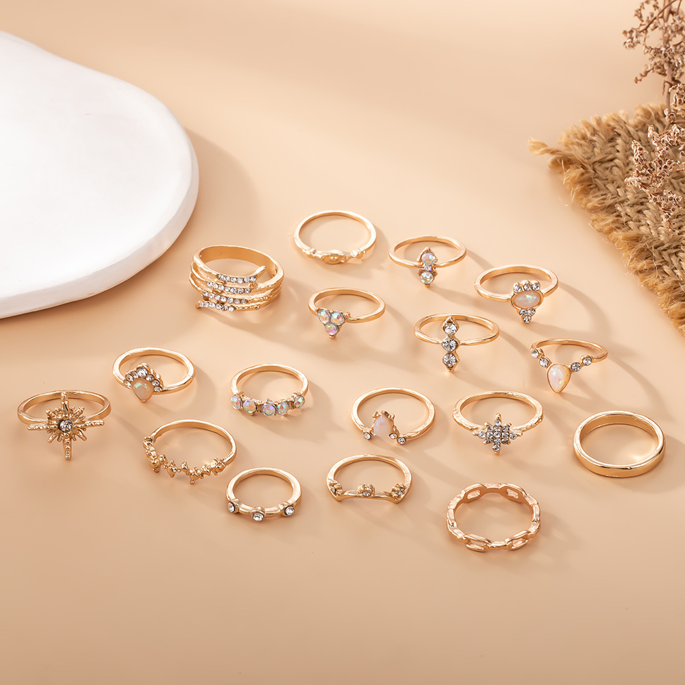 17-piece Bohemian Style Ring Set With Diamond Inlay For Women_voghion.com
