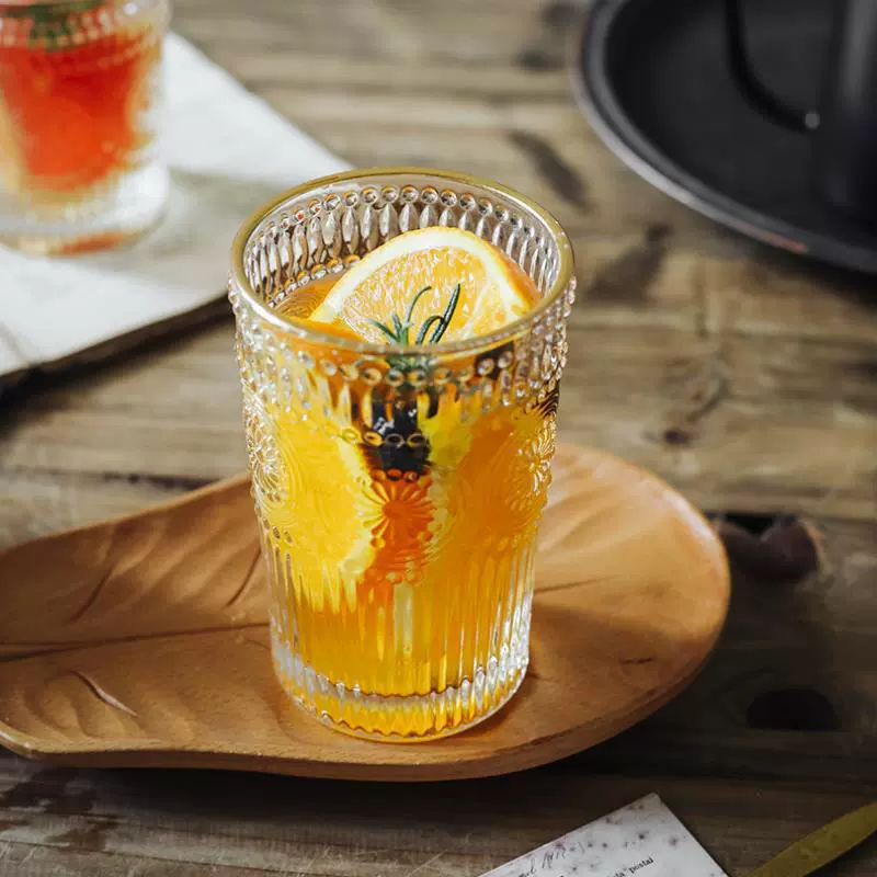 Sunflower retro relief glass home breakfast milk cup coffee cup gold edge fruit juice drink cup