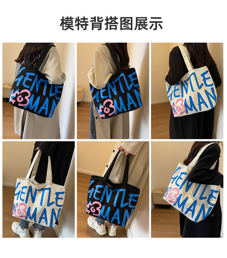 Commuting single-shoulder letter large-capacity versatile bag, canvas bag, Japanese student class artistic bag, women's tote handbag details Picture