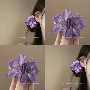 Charming purple dragon beard and jasmine hair clip, atmospheric artificial flower duck bill clip, side bangs clip, beach photo hair accessory