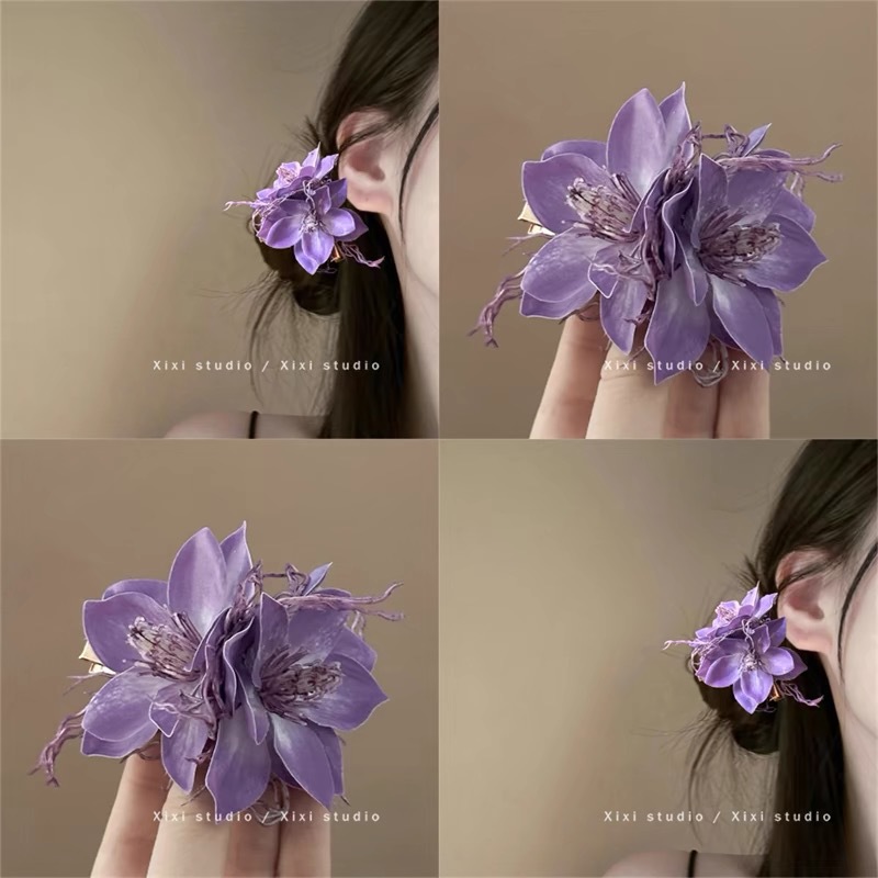 charming purple dragon‘s beard jasmine barrettes atmosphere artificial flower duckbill clip side bang clip seaside photograph hair accessories