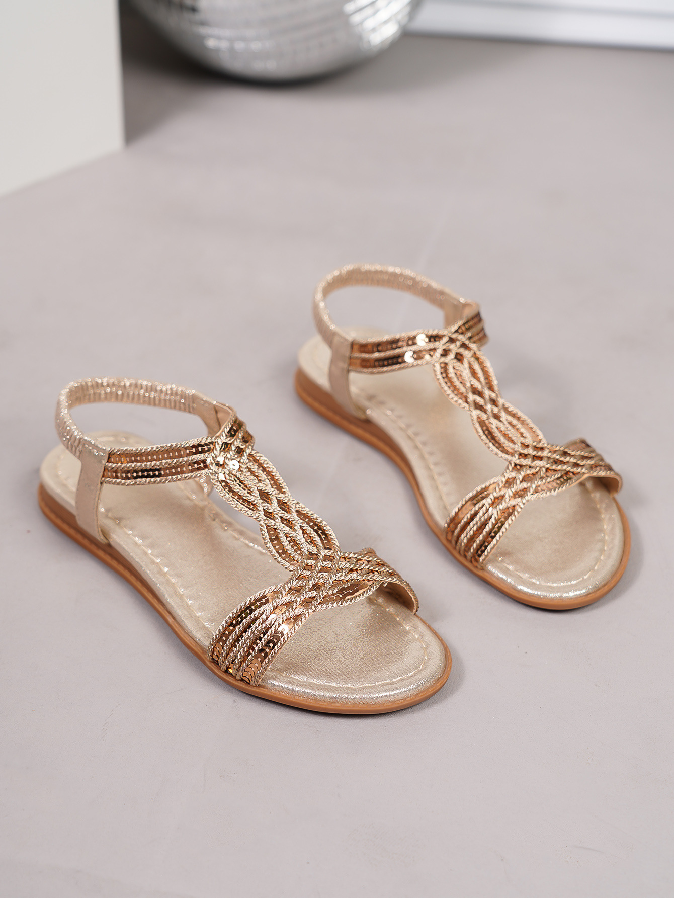 Women's Rhinestone Sandals With Floral Buckle Flat Slides_voghion.com