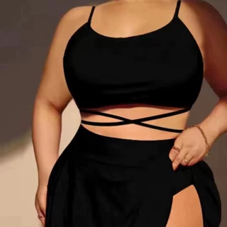 2023新款亚马逊欧美性感纯色大码三件套高腰比基尼泳衣女厂家批发