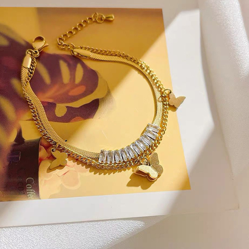 Fashion Butterfly Titanium Steel Plating Inlay Zircon Bracelets 1 Piece