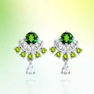 S925 Silver Set Natural Color Treasure Diopside Earrings Original Design Jewelry Women Light Luxury Gem Fashion Wholesale
