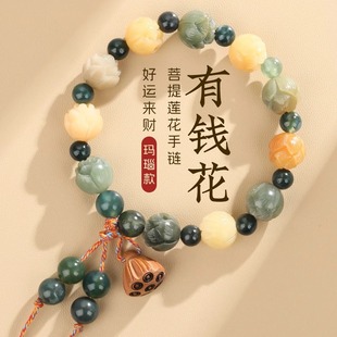 Chinese-style Shoushan stone bracelet, new Chinese-style lotus, golden silk sandalwood, holding Zen, green sandalwood prayer beads, black sandalwood prayer beads bracelet, female 311 Item Picture