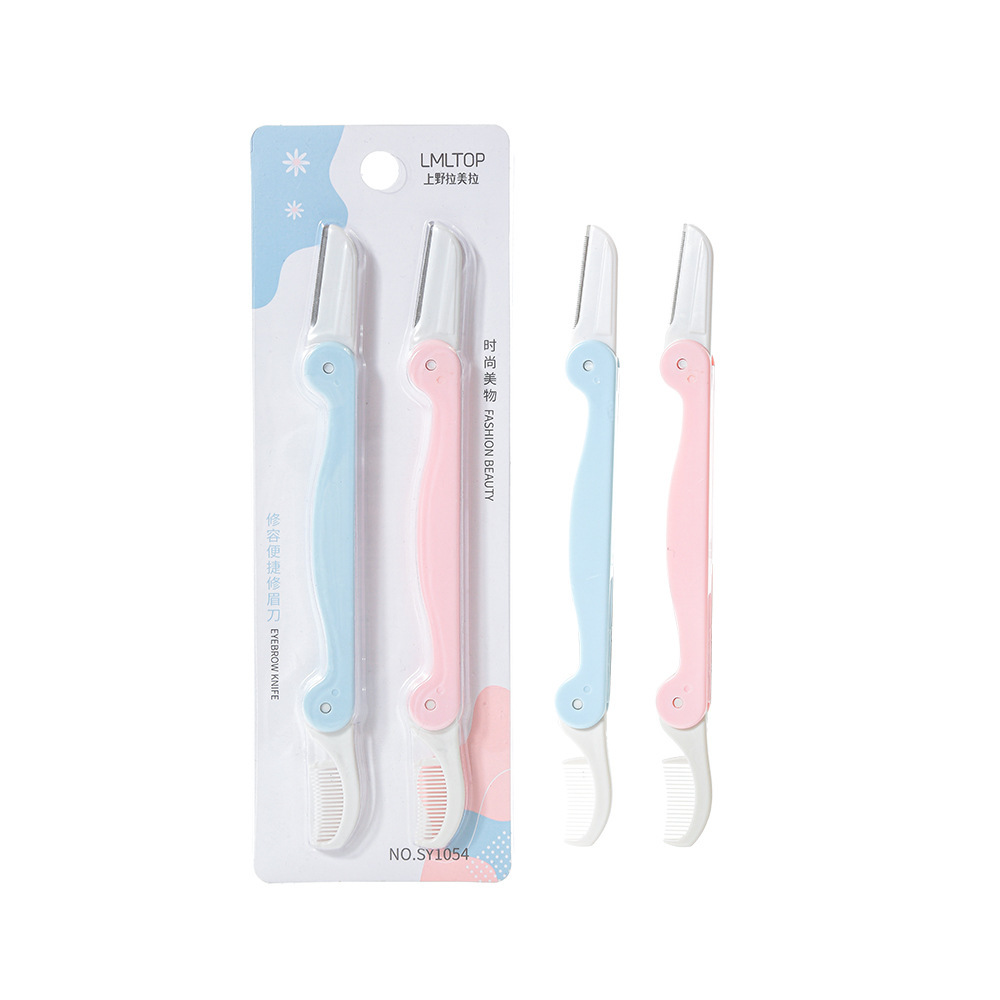 Cuchillo de cejas plegable de dos cabezas LMLTOP 2 piezas con peine de cejas raspador de cejas macro dos en uno SY1054