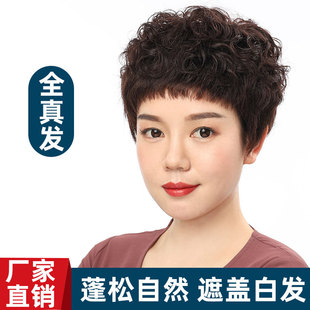 Wig Headgear Women's Middle-aged Hair Set Short Hair Curly Hair Set Fashion Elegant Full Top Wig Hair Set Factory Wholesale