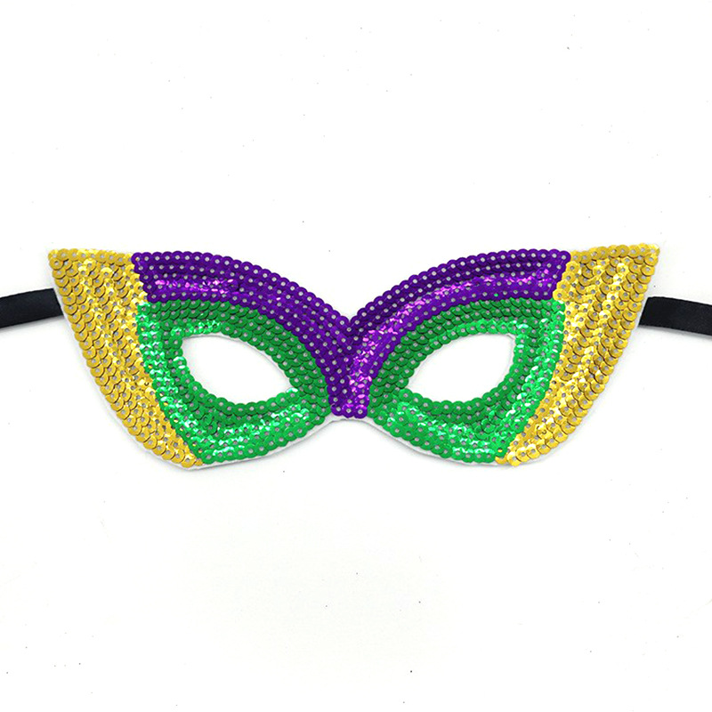 Transfronterizos máscaras de baile de maquillaje amazónico tema carnaval dorado púrpura verde sequinado máscara de medio rostro suministros máscara
