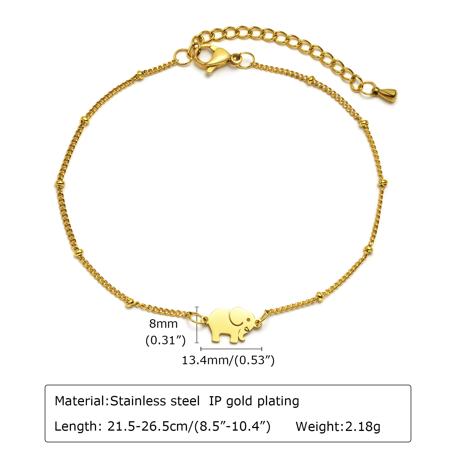 1 Piece Ethnic Style Animal Elephant Titanium Steel PVD Coated PVD Coated Gold Plated Women'S Anklet display picture 1